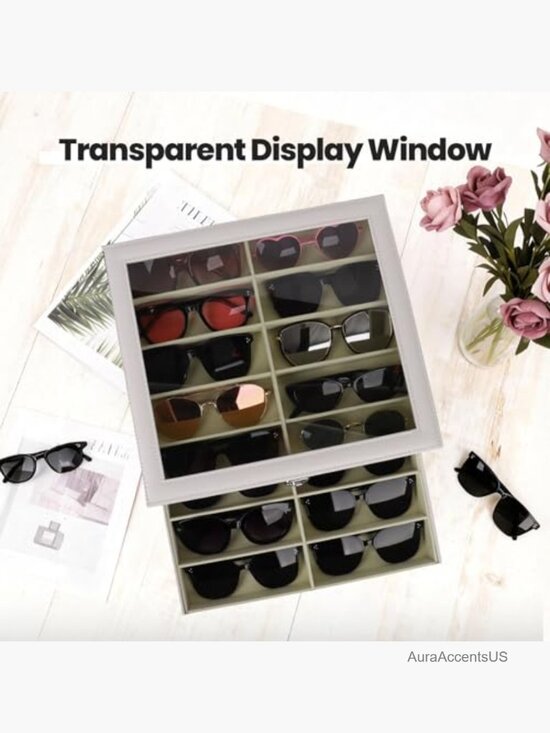 18/20 Slot Sunglass Organizer Leather Eyeglass Storage Case Display Box